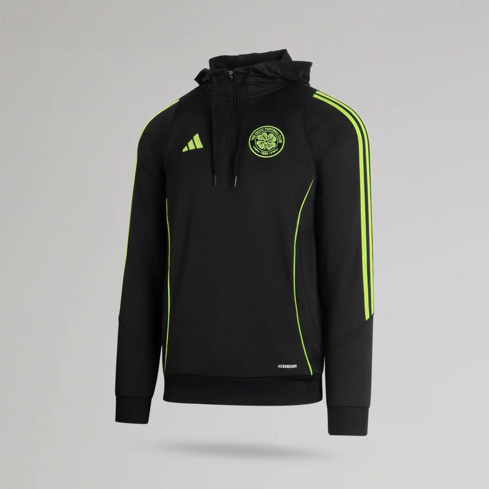 adidas Celtic 2025/26 Black and Neon Green Training Hoodie - Image 2