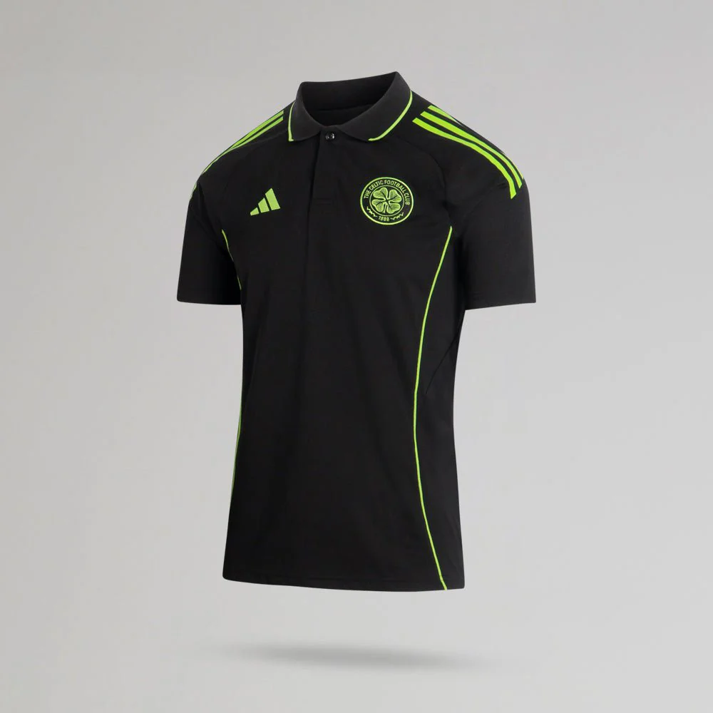 adidas Celtic 2025/26 Black and Neon Green Training Polo Shirt - Image 2