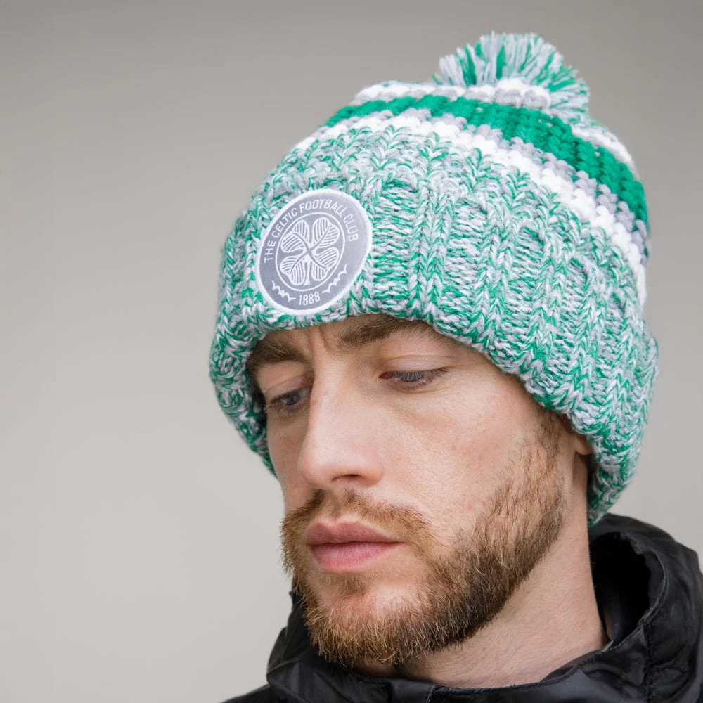 Celtic Chunky Knit Grey Pom Beanie - Image 2