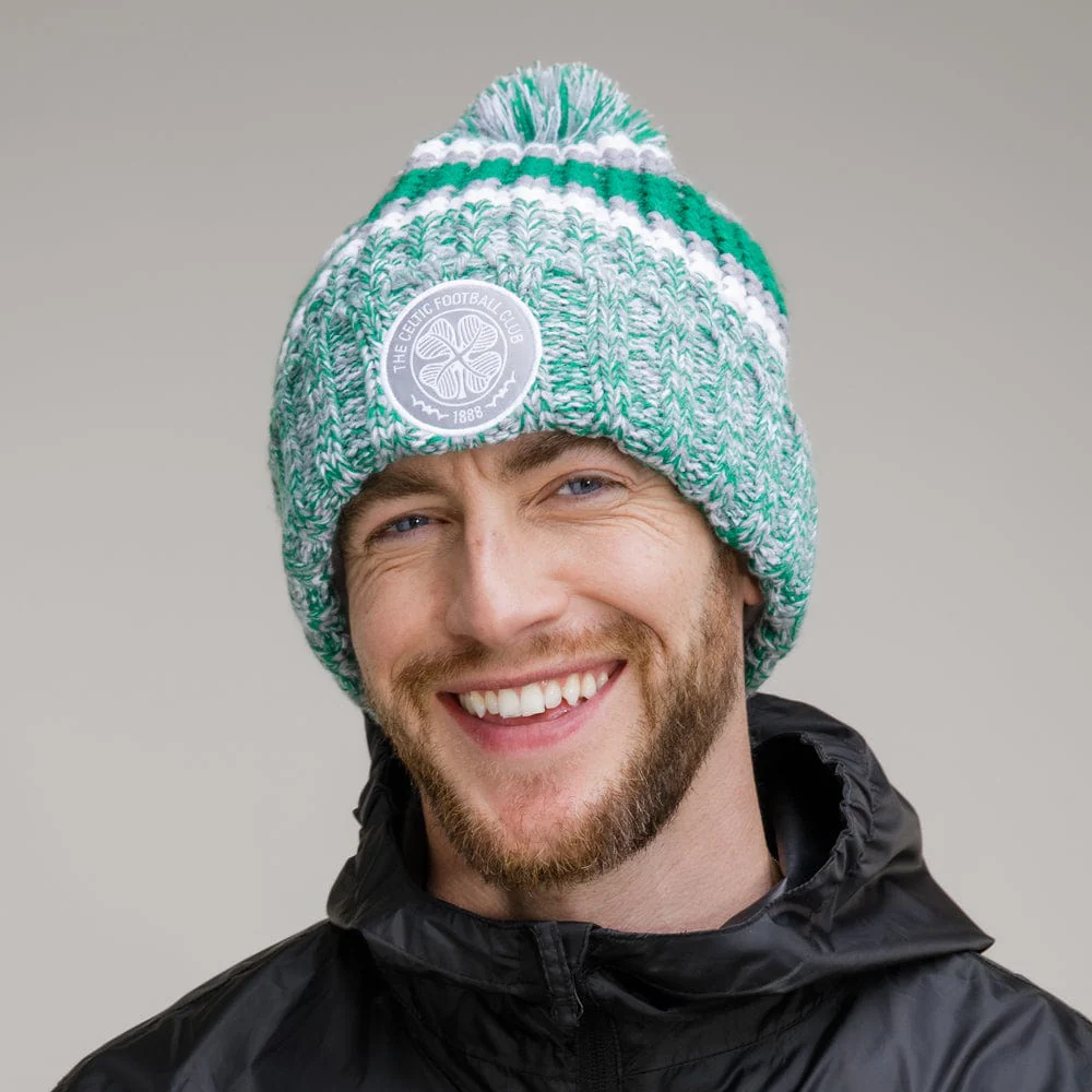 Celtic Chunky Knit Grey Pom Beanie - Image 3