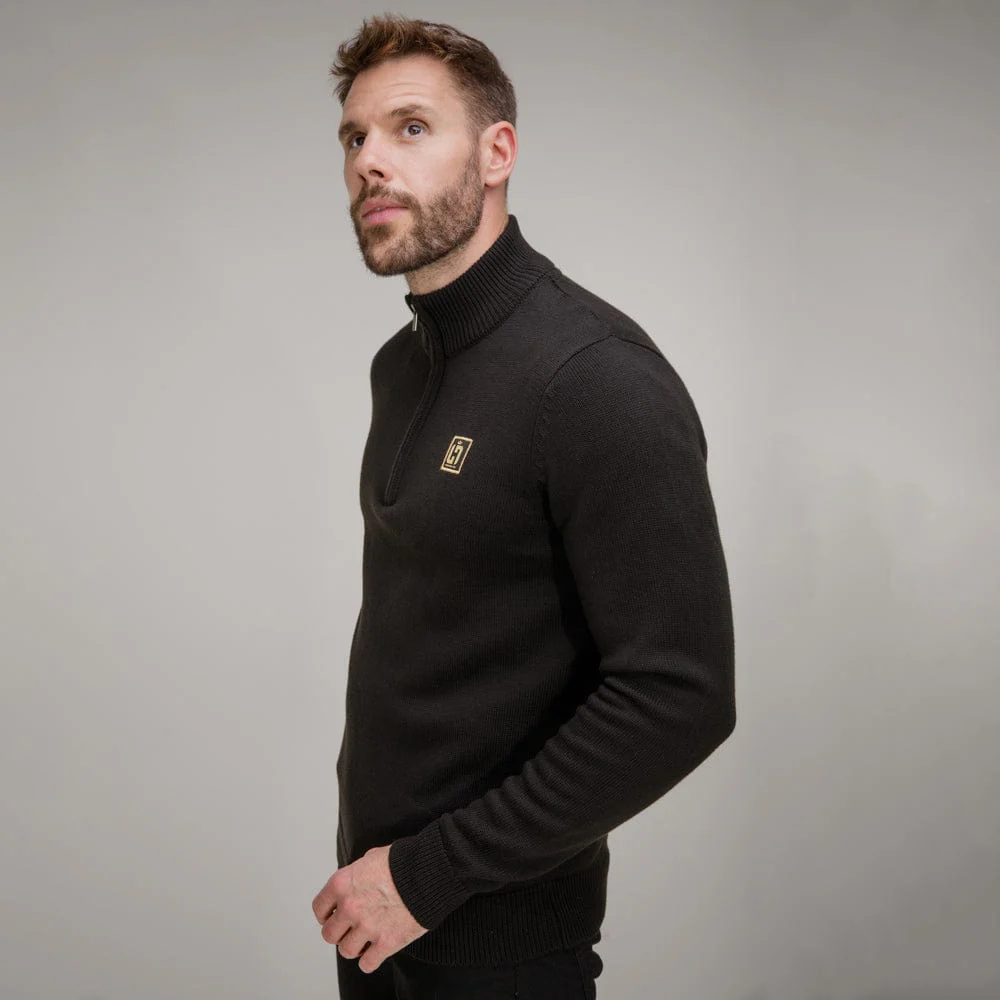 Celtic Henrik Larsson Black Knitted Quarter Zip - Image 2