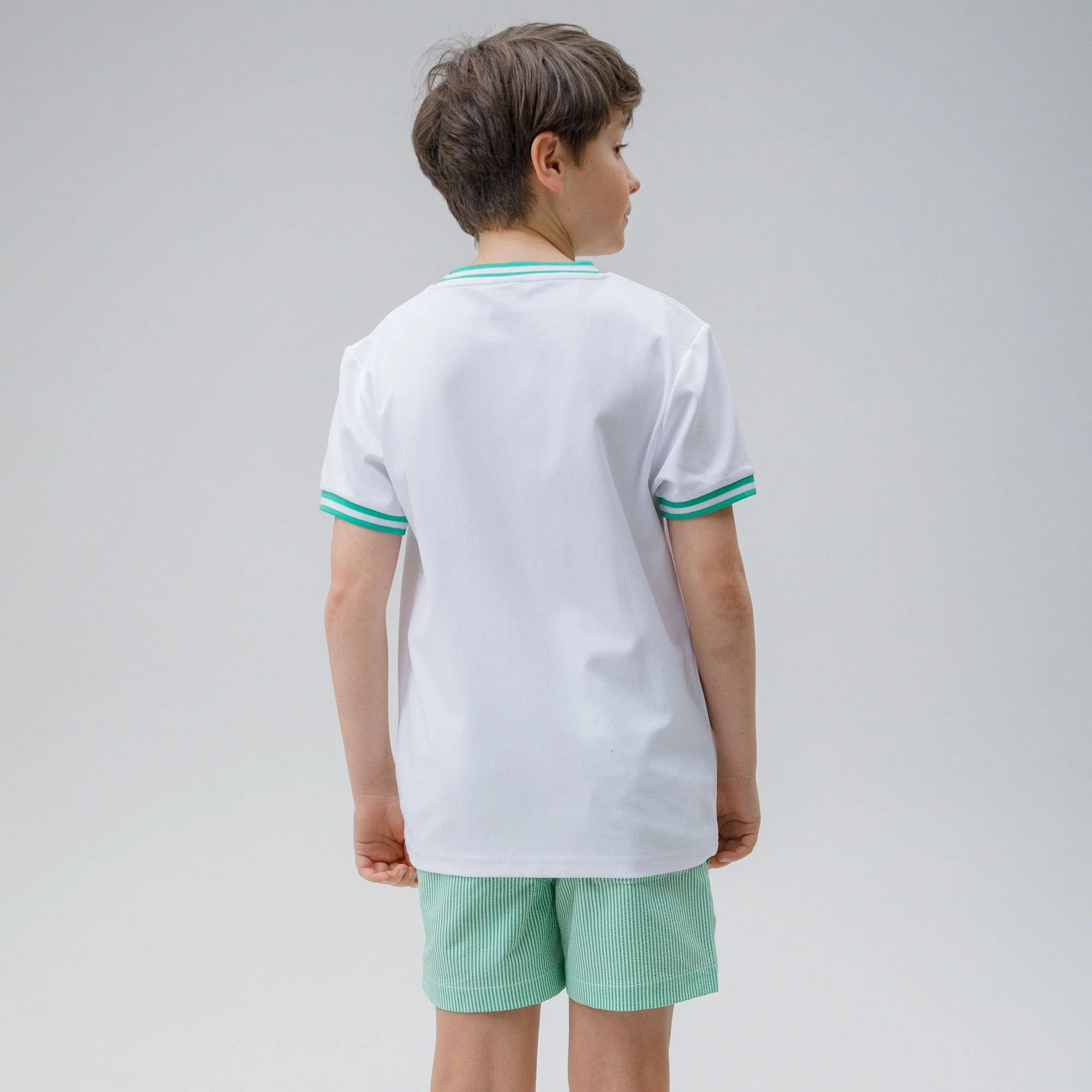 Celtic Crest Junior Stripe Green and White Swim Shorts - Image 3