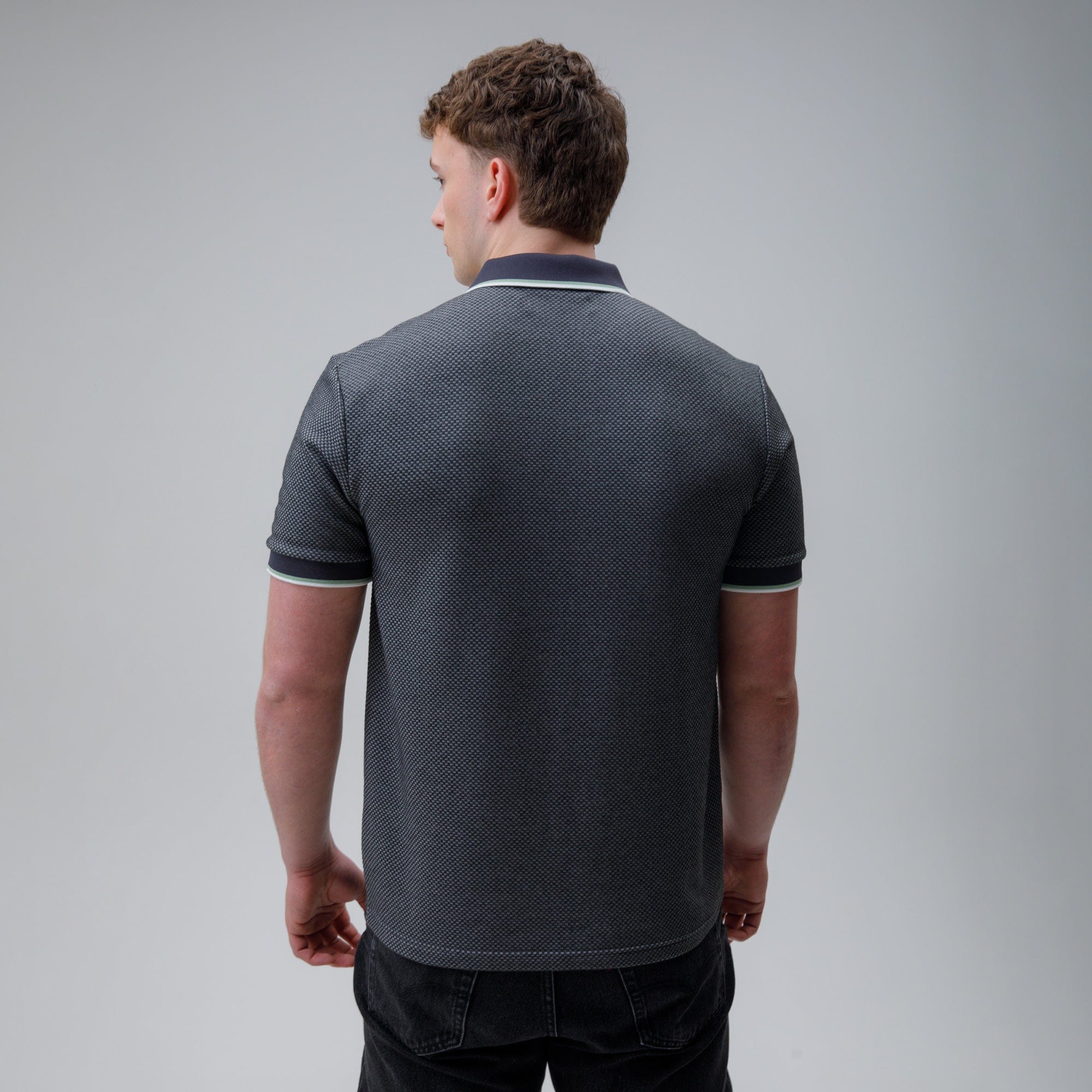 Celtic Waffle Black and Grey Zip Polo Shirt - Image 3