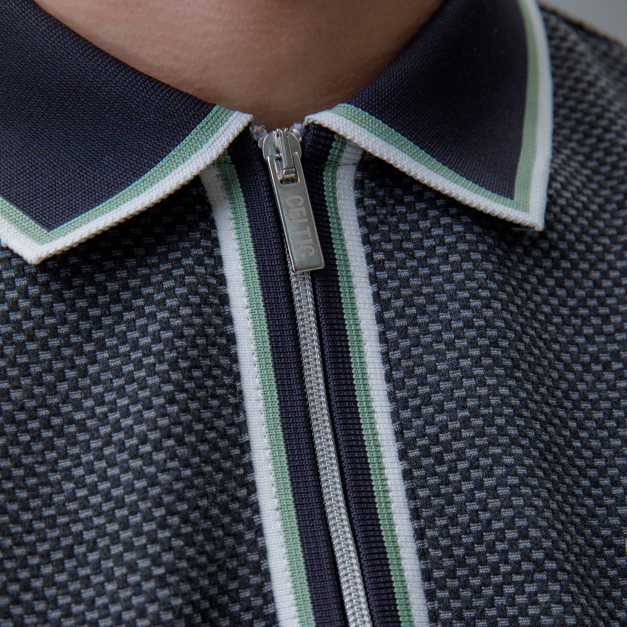 Celtic Waffle Black and Grey Zip Polo Shirt - Image 4